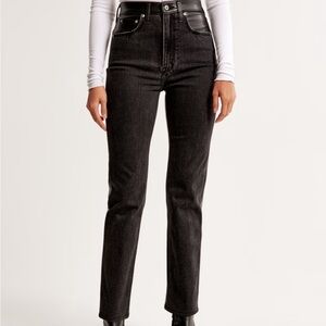 Abercrombie & Fitch Mixed Fabric Ultra High Rise Ankle Straight Jean (Size 12)